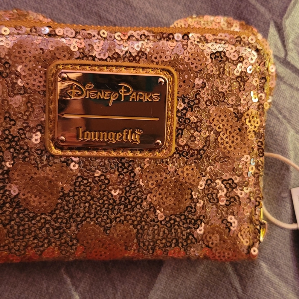 Disney Loungefly Gold Minnie Sequin Bow Ear Wallet! NEW! - Picture 4 of 5